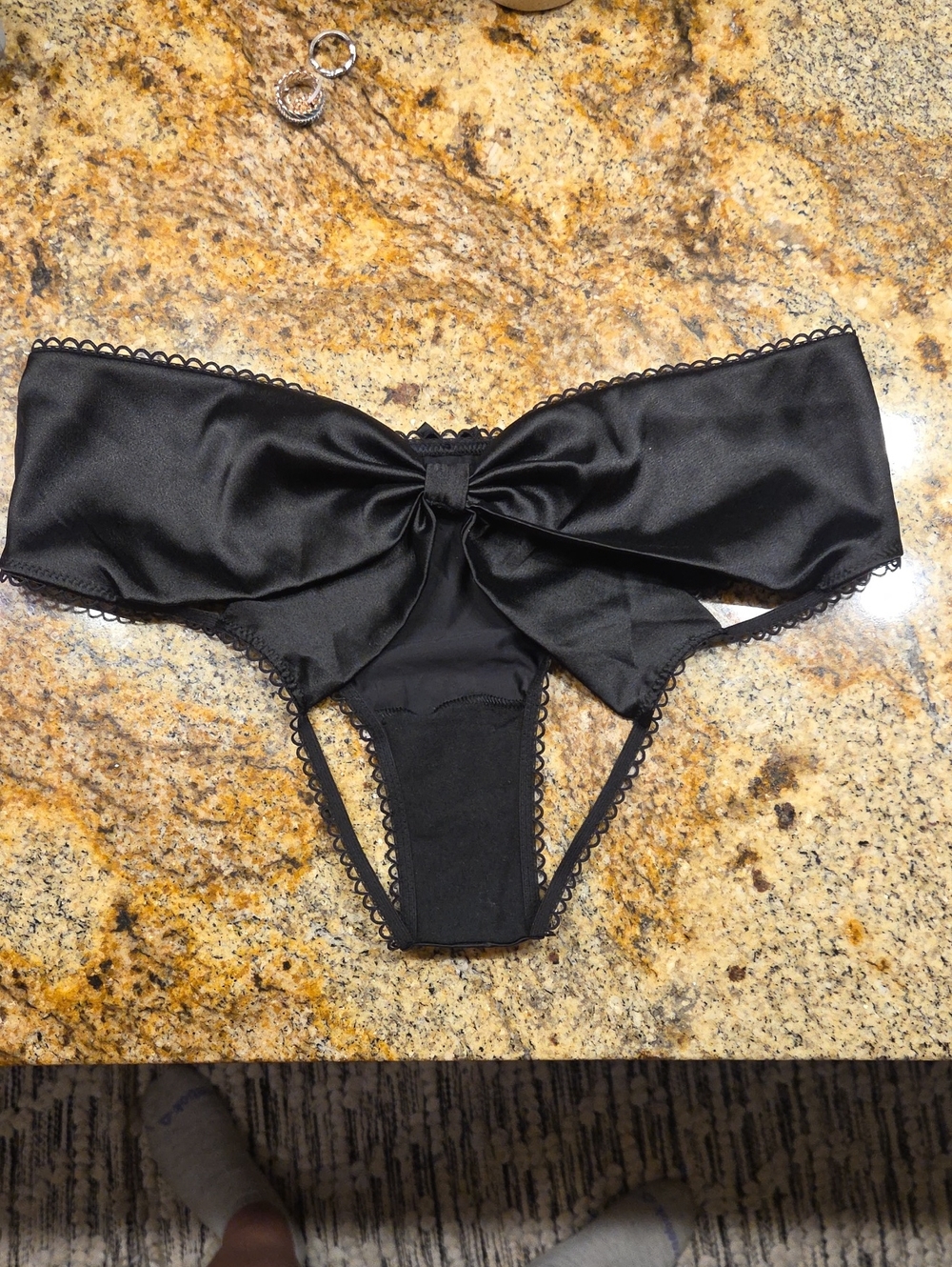 Victoria's Secret Black Satin Bow-Front Hipster Panty